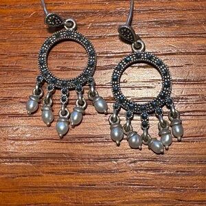 Vintage Sterling Silver and Freshwater Pearl Dangle Earrings
